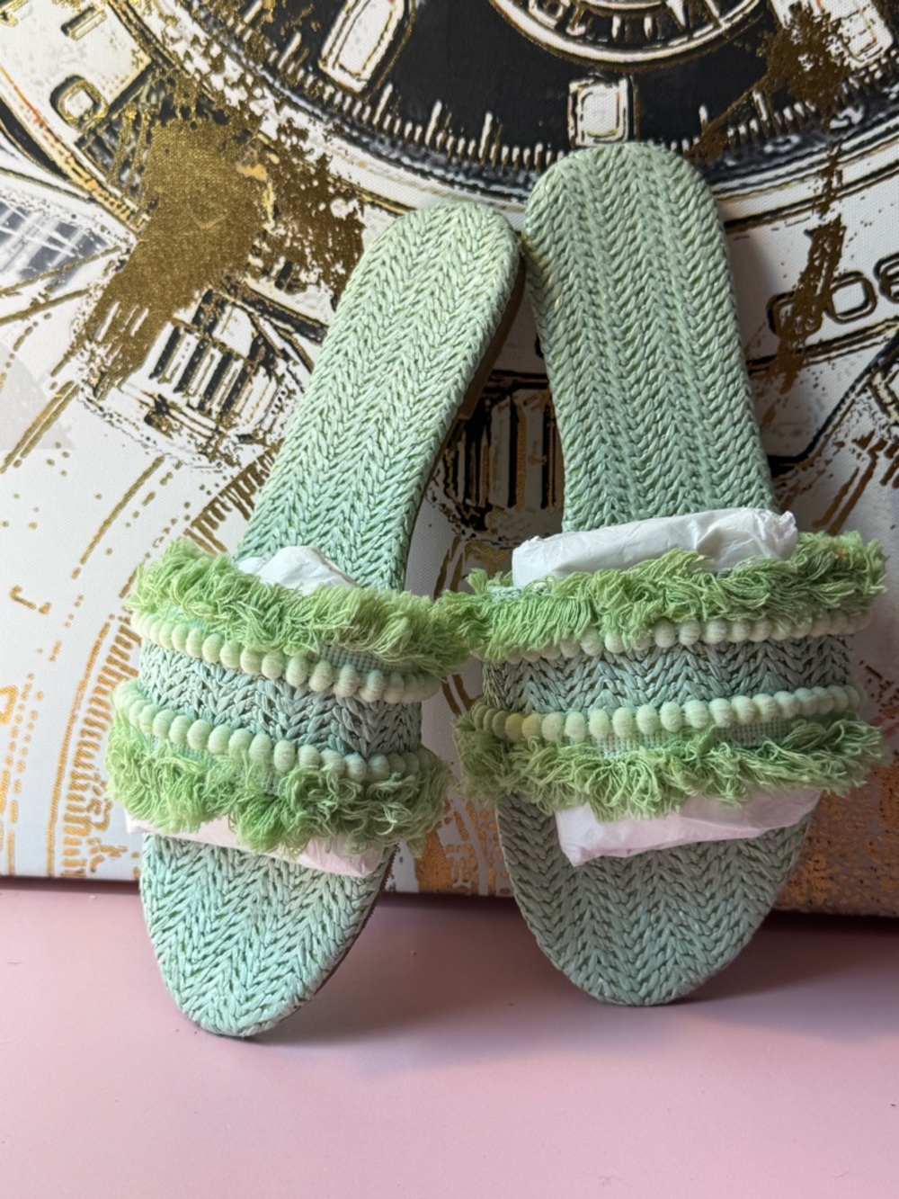 Women’s Green Textured Slide Sandals